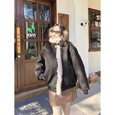 现货重磅硬挺boxy羽绒棉衣座山雕大毛毛领洗水麂皮棉服冬外套，男装棉衣，电商A486-1