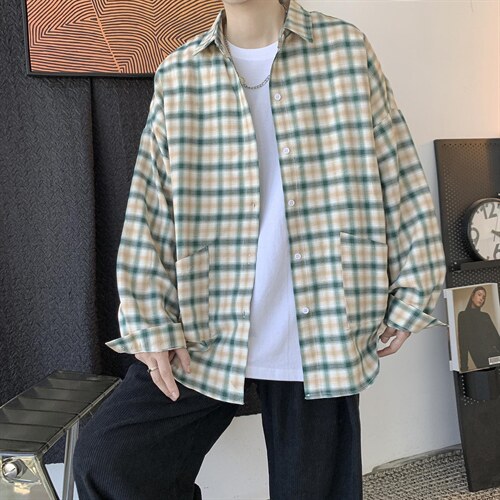 21秋冬 韩版衬衫男潮流格子衬衣港风帅气长袖外套中性 H211/P45图片