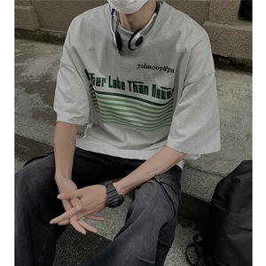 港风条纹印花大码短袖T恤男DT77773P18块特价控38：供抖音视频图片