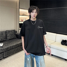 美式黑色浮雕短袖男款夏季小众提花刺绣t恤cleanfit半袖ST646-P35，男装T恤，星座412-3