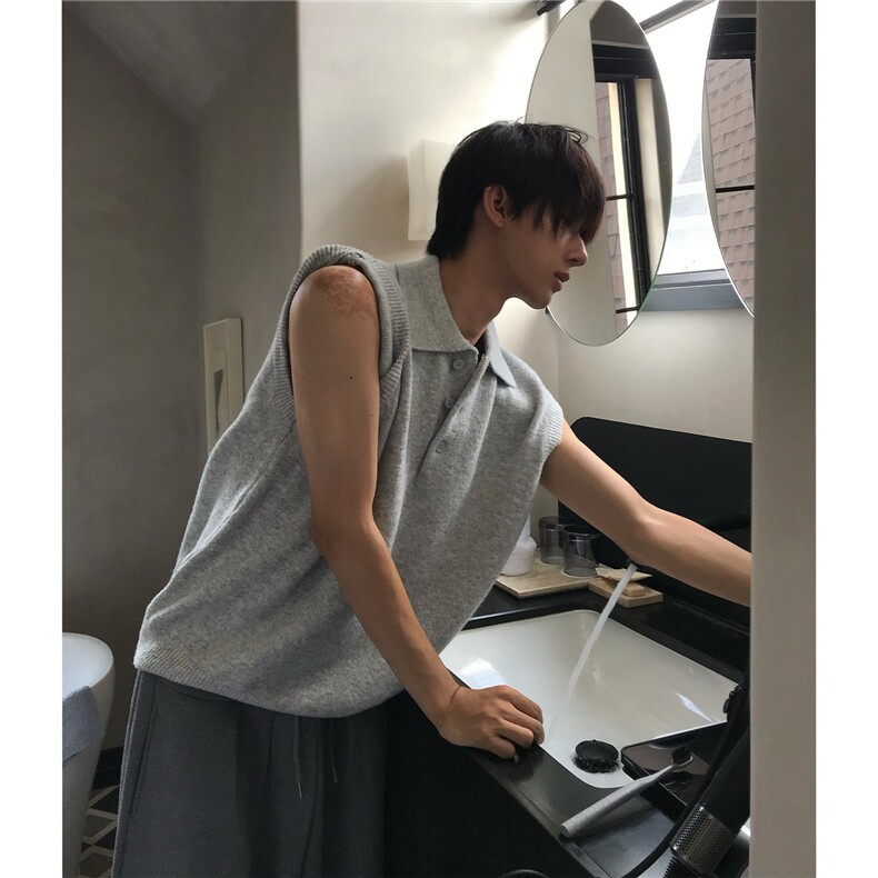 GM5495P40特批老钱风黑色毛衣背心韩系无袖坎肩松弛针织,男装背心/马甲,星座1108-5