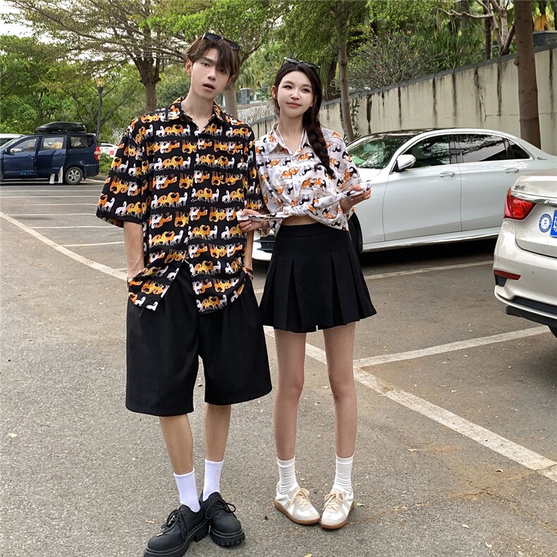EQ408卡通图案夏季情侣装短袖衬衫男女沙滩旅游度假衬衣,男装衬衫,电商C306-1