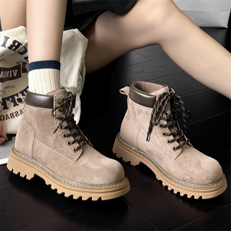 真皮马丁靴女2024秋冬新款厚底增高大黄靴显瘦百搭靴子女休闲短靴，女鞋马丁靴，电商A223