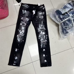 美式高街假破洞修身男女轻奢穿搭泼墨牛仔裤NH131P51