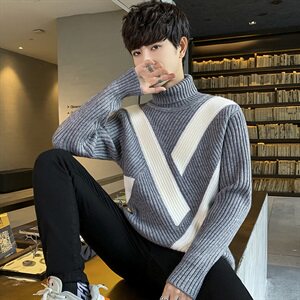 Tim-MY575高领毛衣男翻领加厚韩版潮流个性针织打底衫男外套图片