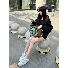重磅高品质硬挺boxy26春装美式高街结构撞色拼接连帽卫衣开衫外套，女装短外套，电商A486-1