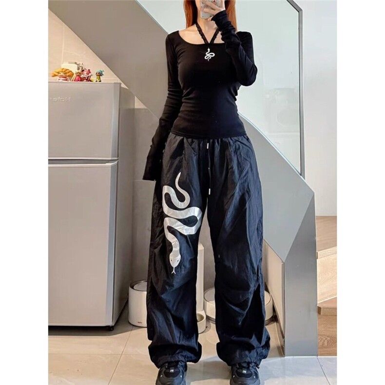 【网图现货】美式复古宽松反光速干阔腿裤K3021/P45,女装休闲裤,星座205-3