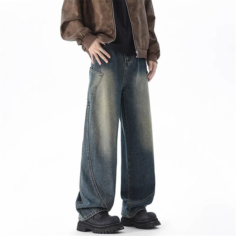 美式高阶水洗做旧牛仔裤阔裤ins情侣潮KZ31D758--TP45,男装牛仔裤,电商A247C