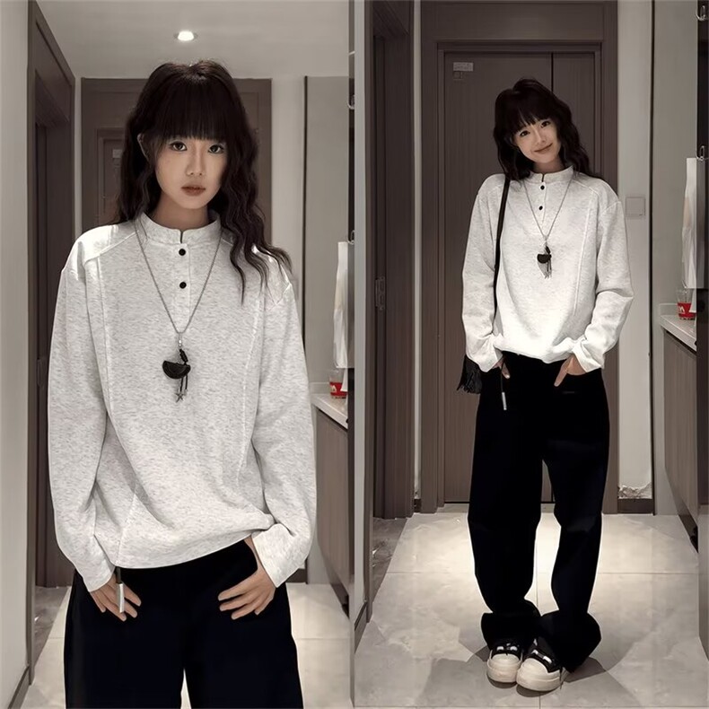 W28-P34文艺秋季百搭亨利领长袖男士休闲运动华夫格Polo衫T恤，男装Polo衫，电商B323A