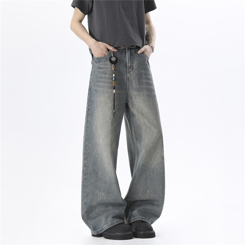xz905-Z032#P65美式高街宽松阔腿牛仔裤，男装牛仔裤，星座905