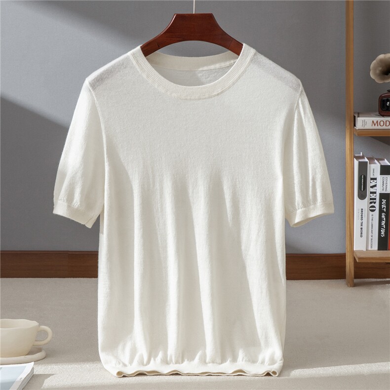 2025秋冬百搭时尚简约精纺圆领短袖针织衫，男装羊绒套衫，牧群羊绒