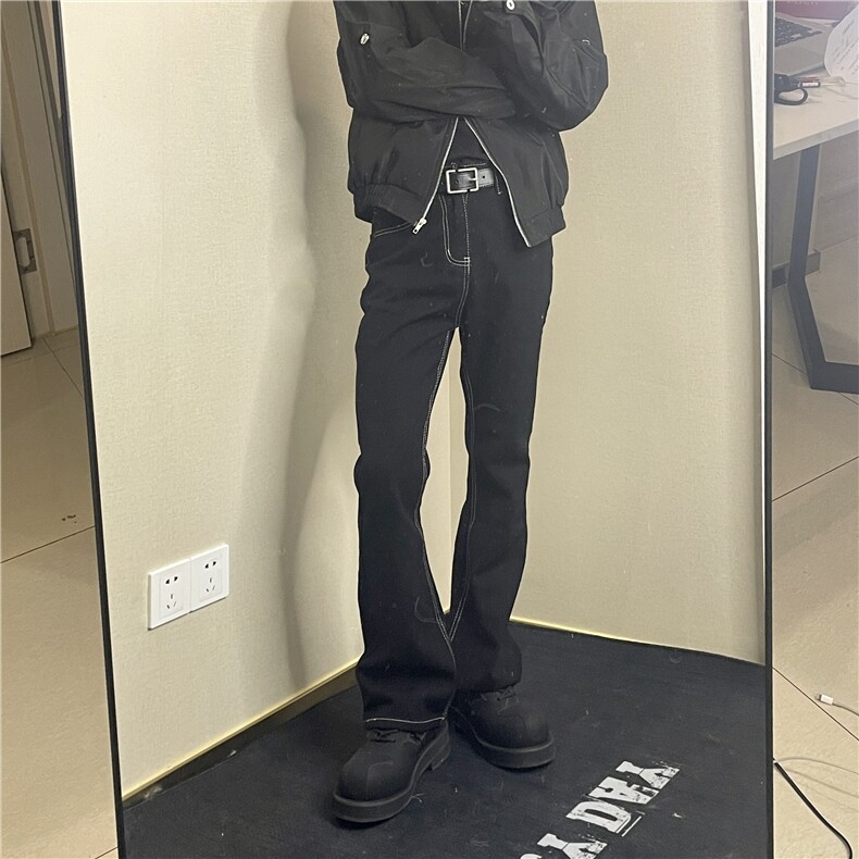 <自拍图>美式复古飘带微喇叭裤男高街显瘦修身牛仔裤Y9147-P48,男装牛仔裤,星座1109-4
