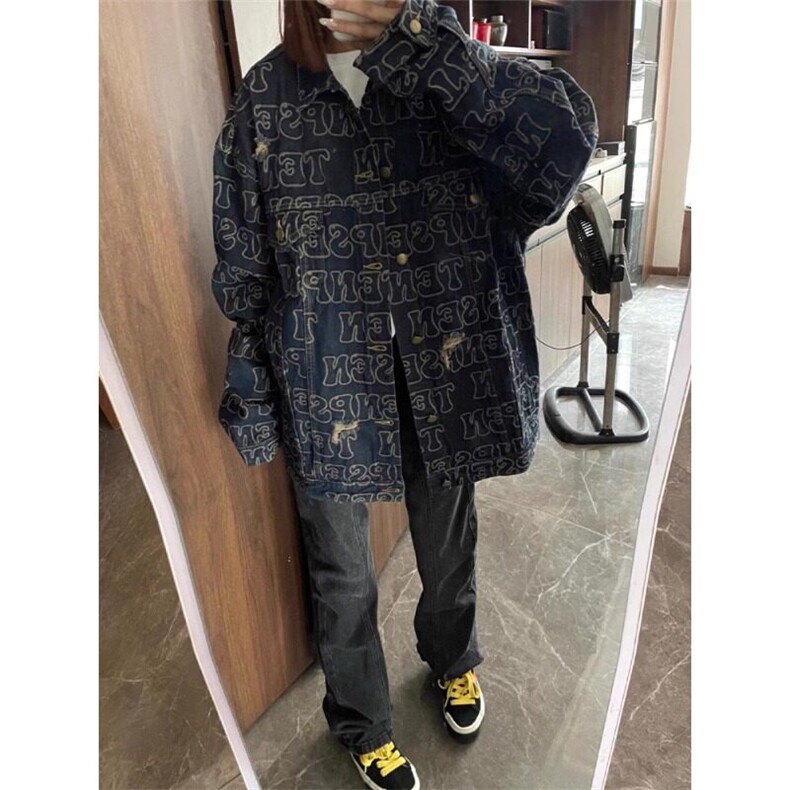 美式复古满印牛仔衣外套设计感高级感痞帅工装夹克JK226特P66,男装工装外套,星座908-1