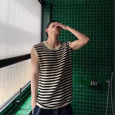 无品牌慵懒ins百搭时尚新款高街黑白条纹镂空坎肩马甲男女潮流，男装背心/马甲，星座506A