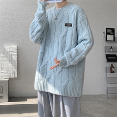 8XL-M圆领毛衣男秋冬慵懒风宽松情侣装麻花针织羊毛衫MY19004P68，男装针织衫/毛衣，电商B312