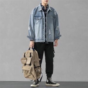 男士休闲套装2021新款青少年韩版搭配牛仔夹克三件套DF150T图片
