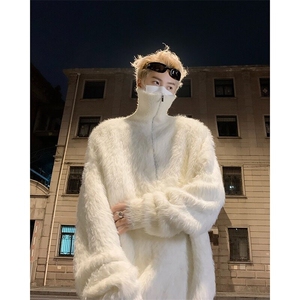 冬软糯毛绒绒貂绒高领毛衣男港风潮牌慵懒风针织衫外套MZ760-P66图片
