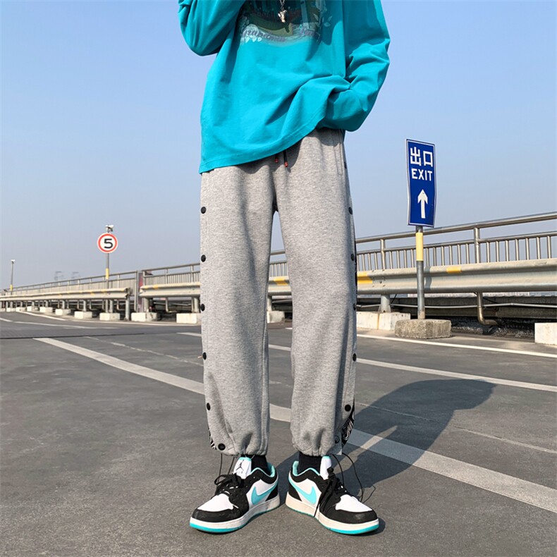 春季新款条纹拼接华夫格垂感排扣大码宽松休闲裤A161-K7271-P55,男装休闲裤,电商A161-2