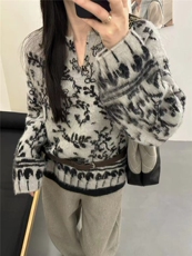 羊驼绒拉毛青花瓷重工提花针织毛衫，现货，女装羊毛衫，臻纶羊绒