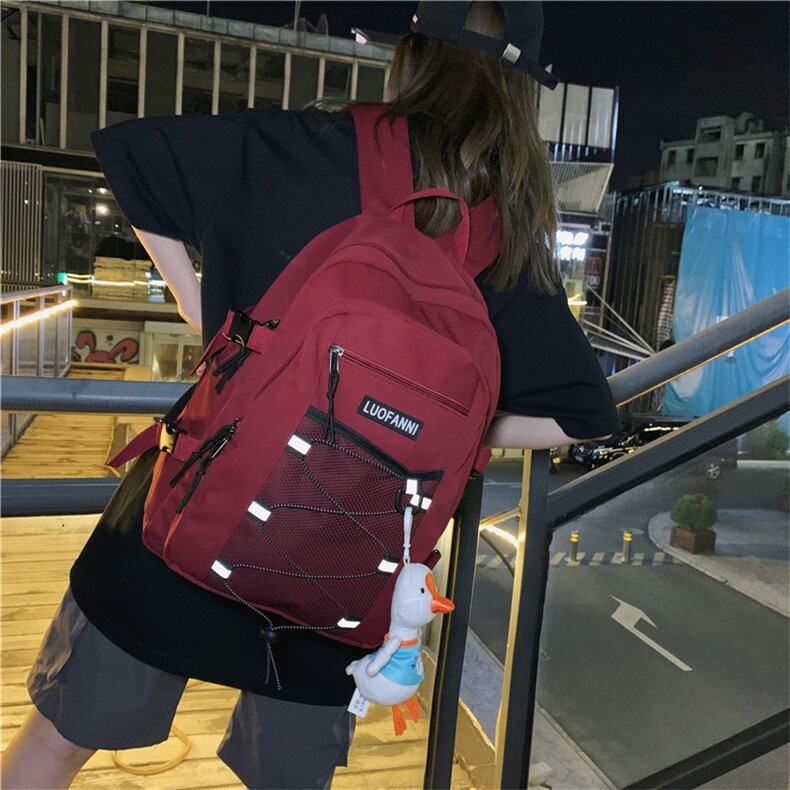潮韩版校园旅行背包男个性交叉网大鹅挂件情侣双肩包,女包,星座510A-2
