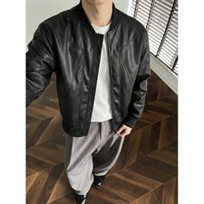 抖音得物高品质美式高街复古老钱风PU皮夹克外套男女短款机车皮衣，男装夹克，电商A486