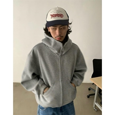 抖音得物高品质26春装美式高街重磅宽松结构高领连帽卫衣外套W60，女装短外套，电商A486