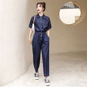 工装牛仔连体裤女2025年春夏新款时尚休闲减龄高腰修身直筒连衣裤，女装连体裤，梦懿尔