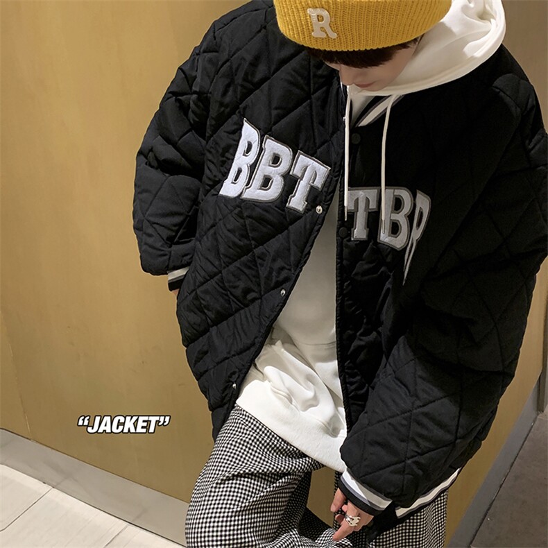XZ213-JY50-P98控128港风美式秋冬立领菱格刺绣男士棒球服棉服,男装棉衣,星座213