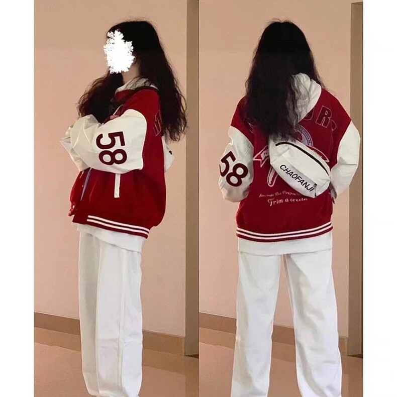 美式复古棒球服女春季潮高街vibe风外套宽松潮牌情侣呢子夹克潮,女装卫衣/绒衫,星座218-8