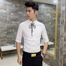 送配饰2021夏季发型师七分袖衬衫男中袖衬衣A470-CS01，男装衬衫，电商A207