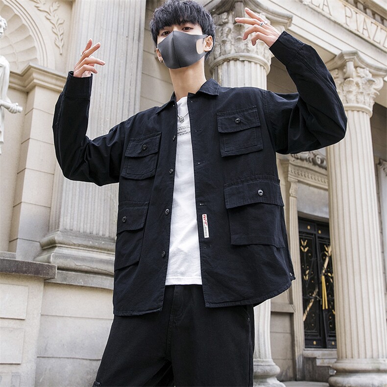 男士夹克2021春季新款日系休闲工装ins风翻领外套男 DS325TP80图片