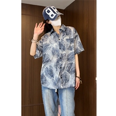 控价59扎染花衬衫水墨印花风衬衫多色宽松短袖衬衫CS892P30，男装衬衫，电商A128