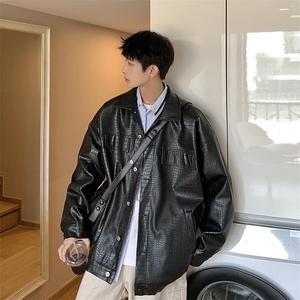 1港风工装皮衣男中性休闲宽松潮流大码M-5XL夹克男JK7757P90控图片