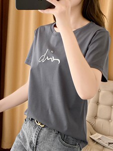 丝光棉烫钻烫画刺绣短袖t恤女夏季新款韩版宽松显瘦百搭圆领上衣图片