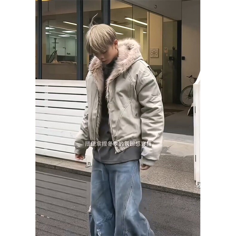 现货高品质美式高街冬季重磅硬挺短款座山雕毛领棉衣男女加厚外套,男装棉衣,电商A486
