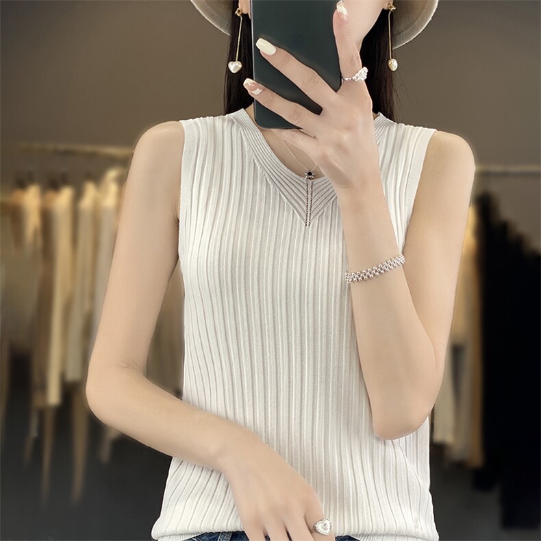 v领新款针织吊带女无袖纯色背心简约百搭宽松套头上衣内,针织衫/毛衣,戎洋