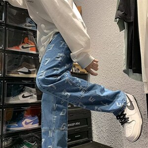 牛仔裤男秋季潮大码休闲裤子高街N8814P42图片
