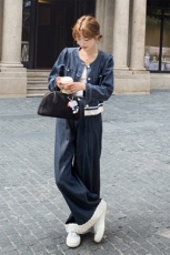 高级感穿搭复古牛仔套装女春秋2025新款超火好看夹克阔腿裤两件套，女装套装/套裙，2C010