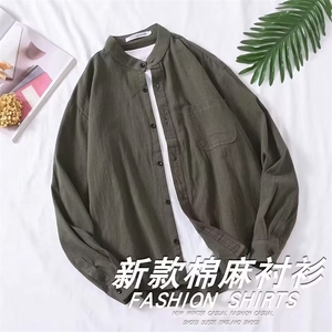 纯色衬衫男士长袖衬衣春夏季防晒衣韩版潮流宽松帅气港风外套图片