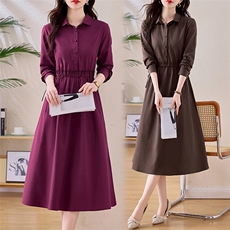 长袖连衣裙女2025新款今年流行爆款收腰显瘦翻领裙子春装气质长裙，女装连衣裙，鑫思依格