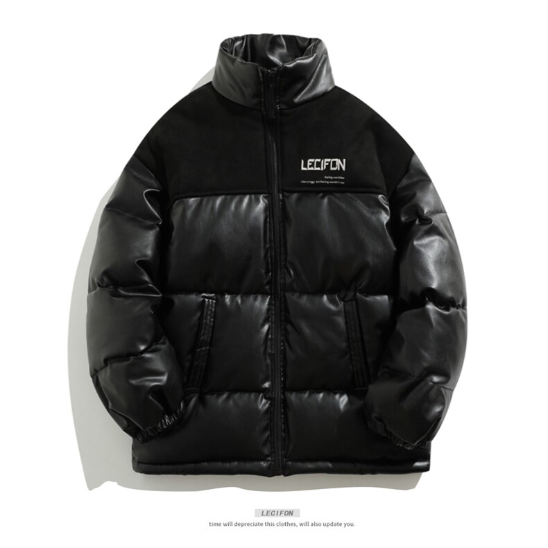 拼接加厚棉衣男PU皮立领棉袄软皮棉服外套3365-P90控118,男装棉衣,星座207