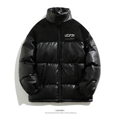 拼接加厚棉衣男PU皮立领棉袄软皮棉服外套3365-P90控118，男装棉衣，星座207