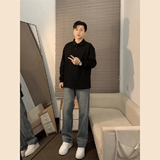 抖音得物高品质二开230克精梳珠地光版纯色宽松长袖T恤翻领POLO衫，男装T恤，电商A486