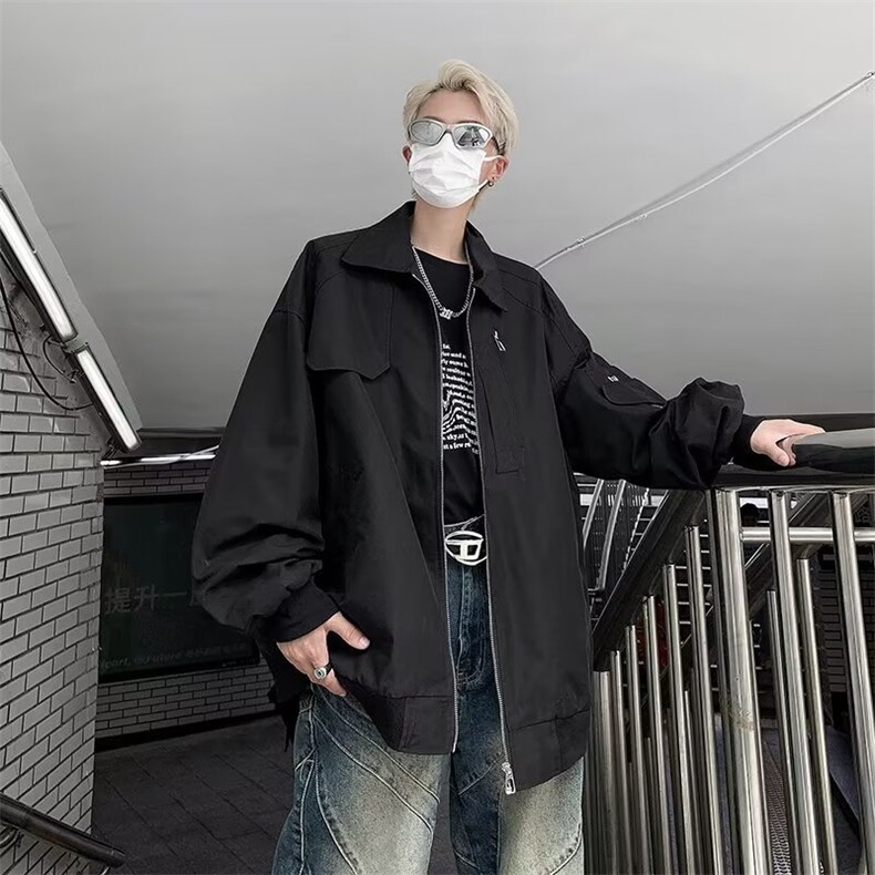美式不规则夹克外套男秋冬款拉链装饰袢宽松港风潮炸街JK752/P68,男装夹克,星座506