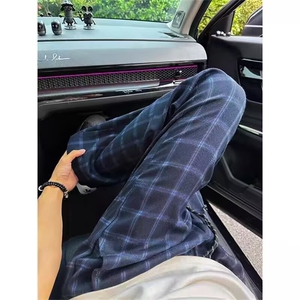 格子裤男女新款街头宽松阔腿休闲长裤XK80-P42图片