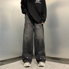 美式高街牛仔裤男韩版潮暗黑铆钉冬季ins阔腿长裤K8185-P50，男装牛仔裤，星座1109-3