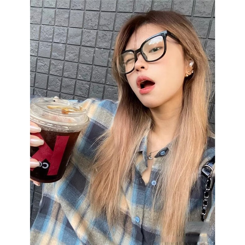 美式复古撞色格子衬衫早秋外套女2026新款高级感宽松长袖衬衣上衣,男装衬衫,星座506A