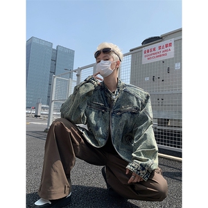 外套男潮美式高街拉链机车牛仔夹克欧美高街hiphop短款J8200-p78图片