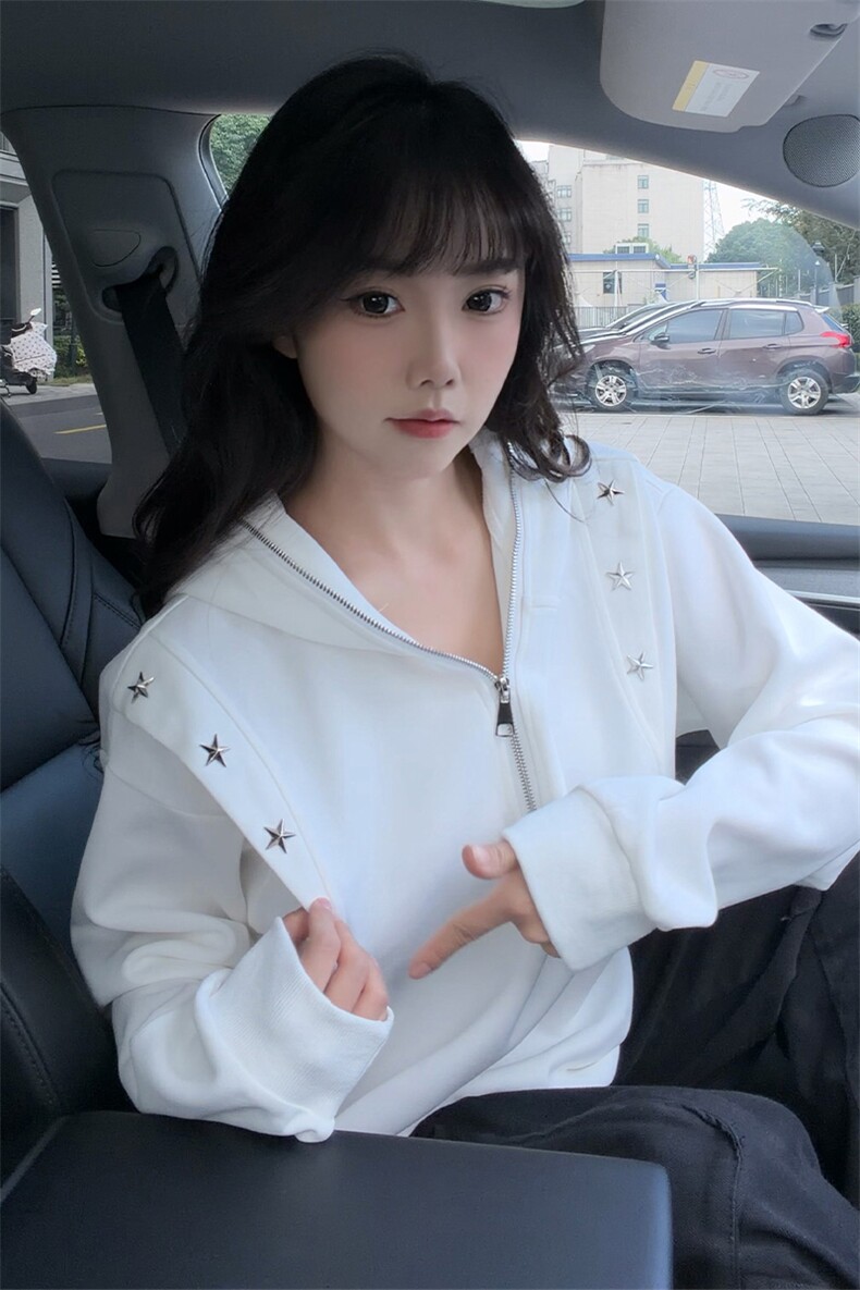 秋冬新款原创设计星星铆钉拉链连帽卫衣常规p75加绒p85,男装卫衣,电商B319