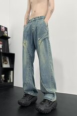 美式高街牛仔裤男潮牌个性显高设计感休闲裤G6227/特P45，男装休闲裤，电商D202-1